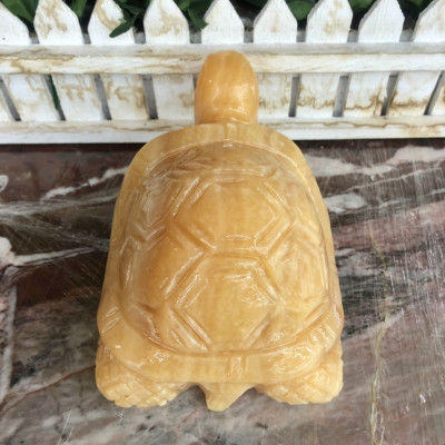 Tượng con rùa phong thủy đá ngọc hoàng long để bàn làm việc - Dài 13 cm