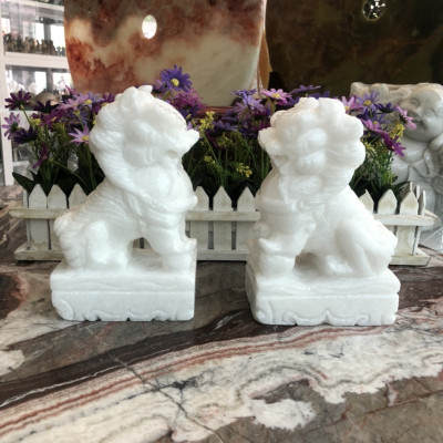 Cặp kỳ lân phong thủy đá cẩm thạch trắng - Cao 20 cm 