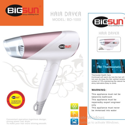 Máy sấy tóc thời trang BD-1000, 1000W, 2 cấp độ sấy nóng và 1 cấp độ sấy gió mát. Hàng chính hãng