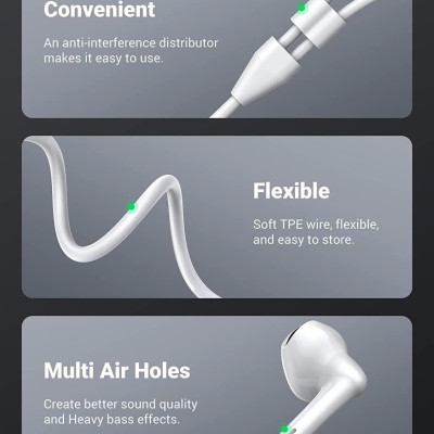 Ugreen UG60700EP101TK USB-C Màu Trắng Tai nghe nhét tai cổng Type-C có điều khiển âm lượng - HÀNG CHÍNH HÃNG