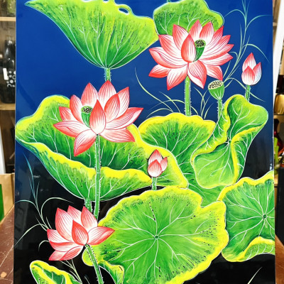 Tranh Sơn Mài - HOA SEN | Size 40x60 cm | Thanh Tịnh – Trang Nhã – Nghệ Thuật Truyền Thống