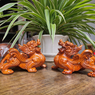Bộ cặp Tượng tỳ hưu bằng gỗ hương đá kt 20×12×7cm
