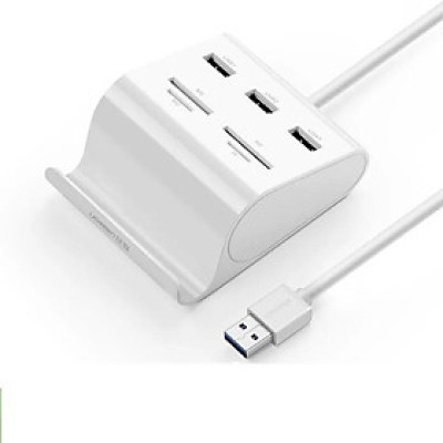 Ugreen UG30344US156TK 1M màu Trắng Bộ chia HUB USB 3.0 sang 3 USB 3.0 + đọc thẻ TF SD MS M2 có khay đỡ hỗ trợ nguồn 5V - HÀNG CHÍNH HÃNG
