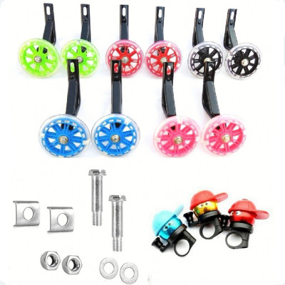 Bánh phụ xe đạp trẻ em có đèn LED sáng (gồm cả bộ 2 bánh + chân sắt + không có chuông)