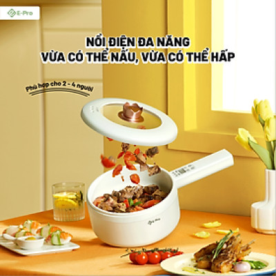 [Hàng chính hãng] Nồi điện đa năng E-pro - Tay cầm cách nhiệt - Nắp trong suốt - Chống dính - Dung tích 3L - 900W 