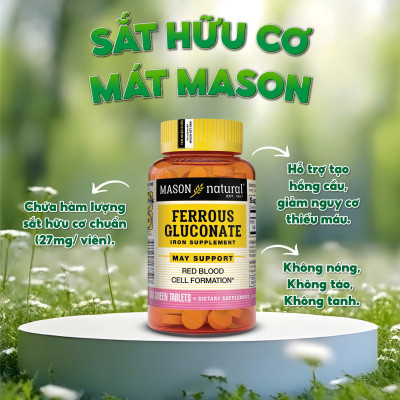 Viên uống sắt cho bà bầu MASON NATURAL Ferrouse Gluconate Mỹ 50 - 100 viên giúp bổ máu tăng sức đề kháng