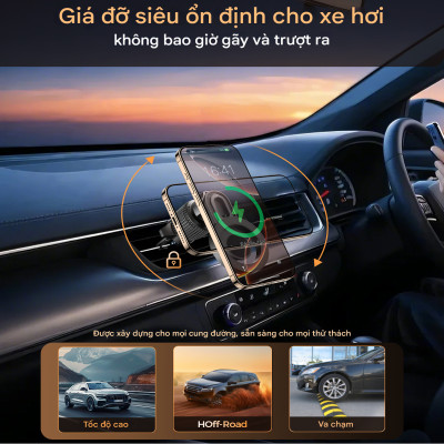Bộ giá đỡ điện thoại hít nam châm 2in 1 Choetech H01005 dán taplo hoặc kẹp khe gió xoay 360 độ - Hàng chính hãng