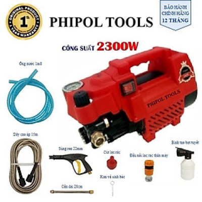 Máy rửa xe và xịt rửa đa năng PHIPOL TOOLS QXJ04-2 có chỉnh áp tặng kèm đầy đủ phụ kiện - Màu Ngẫu Nhiên - Hàng Chính Hãng