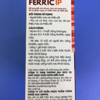 THỰC PHẨM CHỨC NĂNG BỔ SUNG SẮT CHO CƠ THỂ HỖ TRỢ TẠO MÁU, GIẢM THIẾU MÁU DO THIẾU SẮT FERRIC IP 50MG HỘP 20 ỐNG 