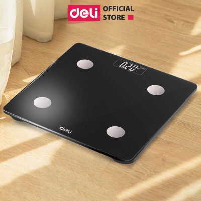 Cân Điện Tử Sức Khoẻ Thông Minh Mặt Vuông Kính Cường Lực Chịu Lực Màu Đen Sang Trọng 180Kg Deli - Phù Hợp Gia Đình Trường Học - Hàng Chính Hãng - E86120