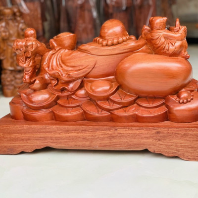 Tượng phật di lặc ngũ phúc bằng gỗ hương đá kt 50×24×24cm