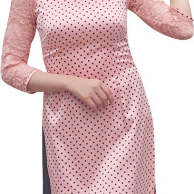 Combo 2 Áo Dài Lụa Chấm Bi FATRALY - Hồng +  Ví Cầm Tay