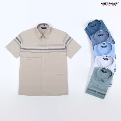 Áo Sơ Mi Nam Ngắn Tay VIỆT PHÁP Form Luxury Chất liệu  Bambo In Sọc lịch lãm, sang trọng 50060