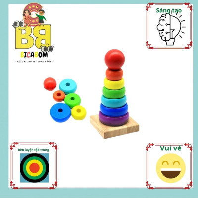 Bộ Đồ Chơi Tháp Xếp Cầu Vòng 7 Màu Bằng Gỗ Mini Cho Bé