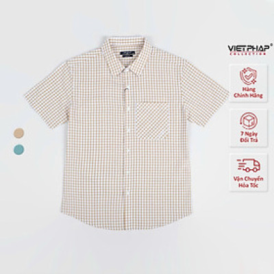 Áo Sơ Mi Nam Ngắn Tay VIỆT PHÁP/  Form Regular, Chất liệu Cotton Cao Cấp thoáng mát, thấm hút mồ hôi 2001