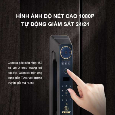 Khóa điện tử thông minh khóa nhận diện khuôn mặt PASINI PS02CG60A (Đen) PS03CS60A (Bạc) với 7 phương thức mở khóa nhận diện khuôn mặt, vân tay, thẻ từ, mật khẩu