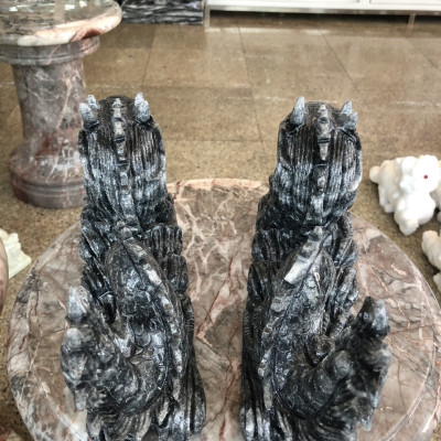 Cặp Rồng nằm phong thủy đá cẩm thạch vân đen - Dài 30 cm