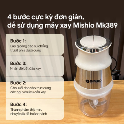Máy Xay Mini Mishio MK389 - Dung Tích 0.8L, Xay Đồ Ăn Dặm, Gia Vị, Đồ Khô, Công Suất 250W Mạnh Mẽ - Hàng chính hãng