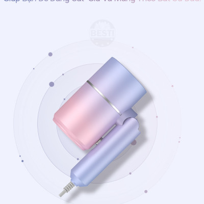 Máy Sấy Tóc Mini Gấp Gọn Besti Cao Cấp, Công Suất Lớn, Động Cơ Êm Ái, Ổn Định, Tặng Đầu Sấy Tạo Kiểu Tóc Chuyên Nghiệp - Hàng Chính Hãng