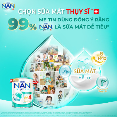 Sữa bột Nestlé NAN OPTIPRO PLUS 4 1500g/lon với 5HMO Giúp tiêu hóa tốt
