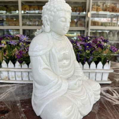 Tượng phật A di đà thiền đá trắng - Cao 30cm