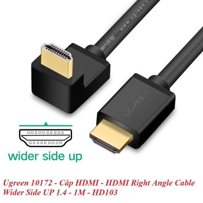 Ugreen UG10172HD103TK 1M màu Đen Cáp tín hiệu HDMI chuẩn 1.4 đầu bẻ góc 90 độ - HÀNG CHÍNH HÃNG