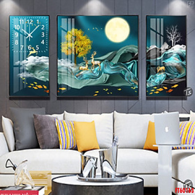 Tranh Bộ 3 Đồng Hồ Trang Trí Phòng Khách - Đồng Hồ Tráng Gương Động Vật Trong Thiên Nhiên Nghệ Thuật