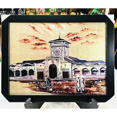 Tranh sơn mài - CHỢ BẾN THÀNH VIỆT NAM / Biểu tượng văn hóa Sài Gòn – Quà tặng ý nghĩa