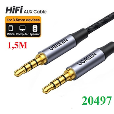 Dây AV 2 đầu giắc 3.5mm kết nối Microphone, đầu kim loại, vỏ bện vải dài 1.5m UGREEN AV183 20497 - Hàng chính hãng