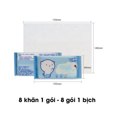 Bịch 8 Gói Khăn Giấy Ướt Mini Hoạt Hình Cao Cấp Bỏ Túi Tiện Lợi (64 khăn) Giao Màu Ngẫu Nhiên