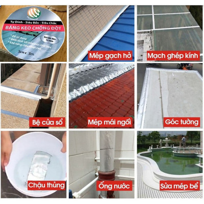 Băng Keo Chống Thấm Rộng 5cm/10cm/15cm/20cm Dài 5m Siêu Dính, Chống Thấm Nước, Keo Chống Dột