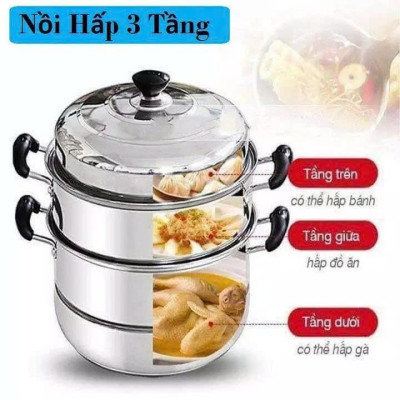 Nồi Hấp Inox 3 Tầng Siêu To 28CM Dùng Cho Cả Bếp Từ Và Bếp Ga, Nồi Hấp Bánh Bao Bánh Flan Hấp Thức Ăn Tặng Kèm Xửng Hấp - HÀNG CHÍNH HÃNG MINIIN