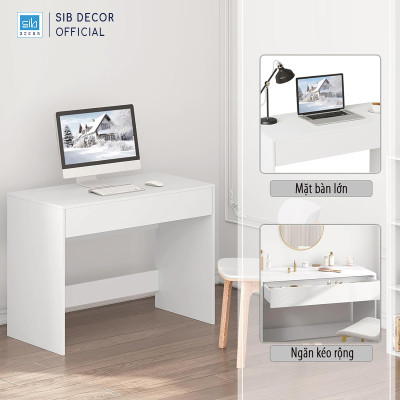 Bàn Gỗ Đơn Giản Kèm Ngăn Kéo Màu Trắng Thương Hiệu SIB Decor BLV92