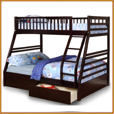 Giường 2 tầng Tundo màu nâu kèm 2 hộc tủ trên 1m4 dưới 1m4