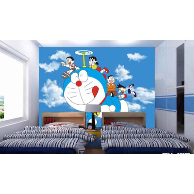 Tranh dán tường 3d Doremon dán phòng bé - ép kim sa - có sẵn keo TB74