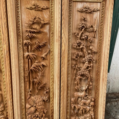 Tranh tứ quý bốn mùa bằng gỗ gõ đỏ kt 37×117×5cm