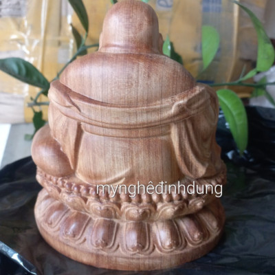 Tượng phật di lặc ngồi đài sen bằng gỗ ngọc am thơm nức kt 15×14×12cm 