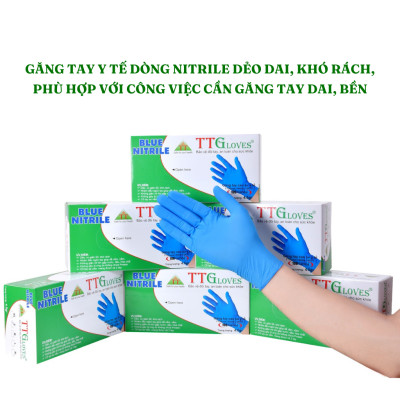 Găng Tay Cao Su Y Tế Size XL Không Bột Nitrile TTGLOVES Màu Xanh (100 Chiếc) 