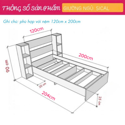 Giường ngủ hiện đại bằng gỗ thiết kế đẹp SMLIFE Sical