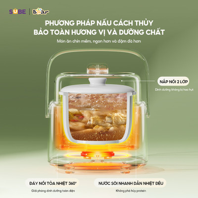 Nồi Nấu Cháo, Nấu Chậm Bear 1L SB-NNC10 Hàng chính hãng