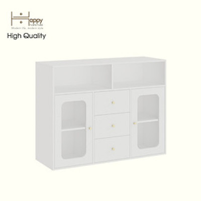 HAPPY FURNITURE , Tủ lưu trữ 2 cửa kính 3 ngăn kéo - NOAH , TLT_065 , 130cm x 45cm x 100cm DxRxC