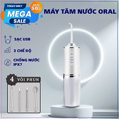 Máy Tăm Nước Cầm Tay Oral Irrigator - Tăm Nước Vệ Sinh Răng Miệng - 4 Đầu Tăm Bình Chứa 220ML