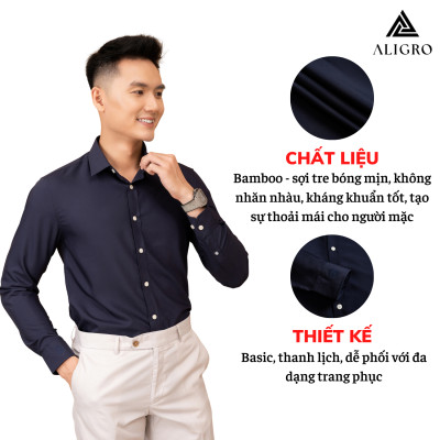 Áo sơ mi slimfit dài tay navy Aligro ALGS226