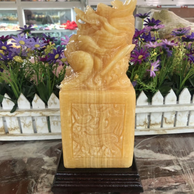 Ấn Rồng phong thủy đá ngọc hoàng long - Cao 20 cm