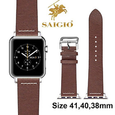 Dây Da Apple Watch 41mm 40mm 38mm, Chất Liệu Da Bò Cao Cấp, Phong Cách Vintage Thread Hoài Cổ, Đơn Giản Và Tinh Tế, Tương Thích Các Phiên Bản Series 10/9/8/7/6/5/4/3/2/1/SE/SE2 - Hàng Chính Hãng SAIGIO