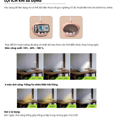 Đèn bàn cảm ứng bảo vệ thị lực Rạng Đông đổi màu tăng giảm độ sáng Model: RD-RL-41 6W