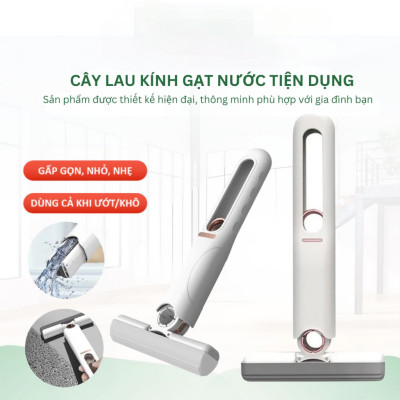 Cây Lau Mặt Kính Siêu Sạch Có Nút Kéo Vắt Nước Tiện Dụng, Dụng Cụ Lau Chùi Kính, Nhà Bếp, Văn Phòng Nhỏ Gọn Tiện Dụng