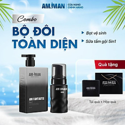 Combo bộ đôi toàn diện AMMAN: Sữa tắm gội AM FANTASTIC 5 in 1 365ml & Bọt vệ sinh AM CHERISH 120ml kèm hộp túi làm quà tặng