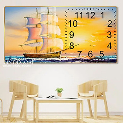 Tranh đồng hồ tráng gương thuận buồm xuôi gió 10 trang trí decor quà tặng tân gia
