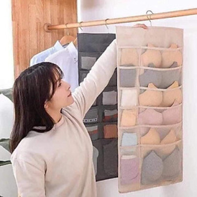 Túi đựng đồ lót, tất vớ, 2 mặt 30 ngăn có móc treo PaKaSa - Hàng chính hãng (Màu xám/da, giao màu ngẫu nhiên)